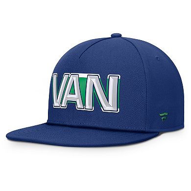 Men's Fanatics Blue Vancouver Canucks Authentic Pro Rink Team Code Snapback Hat