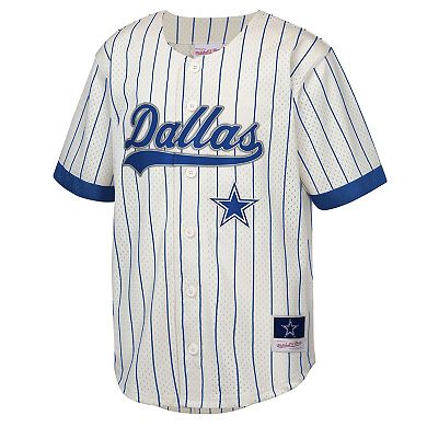 Youth Mitchell & Ness Emmitt Smith Cream Dallas Cowboys Retired Player Name & Number Baseball Jersey