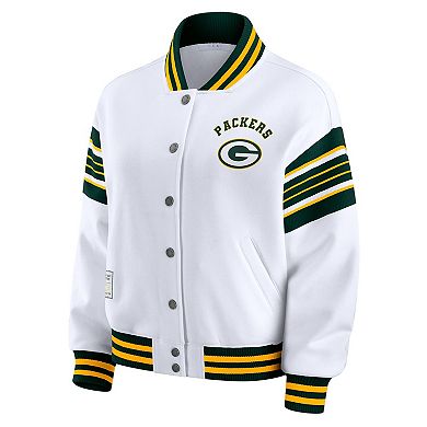 Women's WEAR by Erin Andrews White Green Bay Packers Plus Size Full-Snap Fleece Sweatshirt Jacket