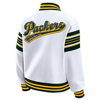 Women's WEAR by Erin Andrews White Green Bay Packers Plus Size Full-Snap Fleece Sweatshirt Jacket