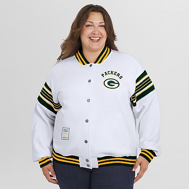 Women's WEAR by Erin Andrews White Green Bay Packers Plus Size Full-Snap Fleece Sweatshirt Jacket