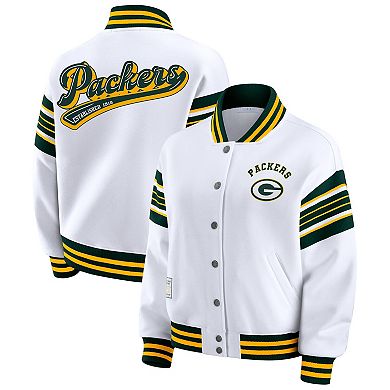 Women's WEAR by Erin Andrews White Green Bay Packers Plus Size Full-Snap Fleece Sweatshirt Jacket