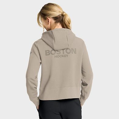 Women's Fanatics Tan Boston Bruins Authentic Pro Road Tri-Blend Quarter-Zip Hoodie