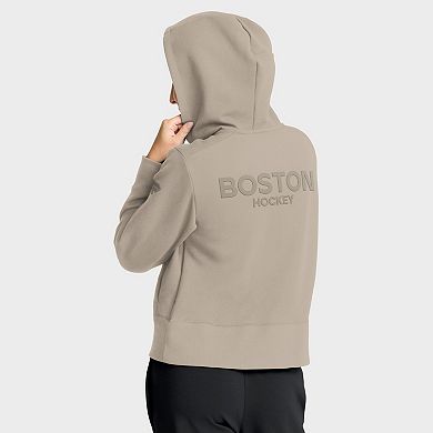 Women's Fanatics Tan Boston Bruins Authentic Pro Road Tri-Blend Quarter-Zip Hoodie