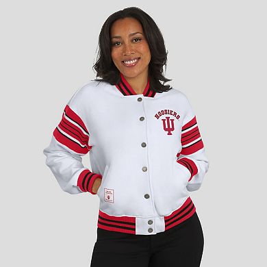 Women's WEAR by Erin Andrews White/Crimson Indiana Hoosiers Satin Stitch Full-Snap Fleece Sweatshirt Jacket