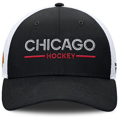 Men's Fanatics Black/White Chicago Blackhawks Authentic Pro Rink Lockup Adjustable Trucker Hat