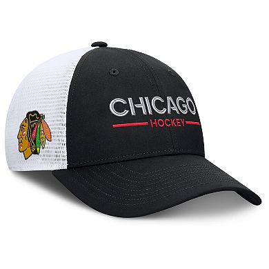 Men's Fanatics Black/White Chicago Blackhawks Authentic Pro Rink Lockup Adjustable Trucker Hat