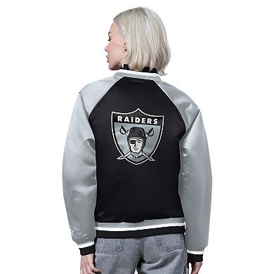 Women's Starter Black/Silver Las Vegas Raiders Satin Full-Snap Vintage Varsity Jacket