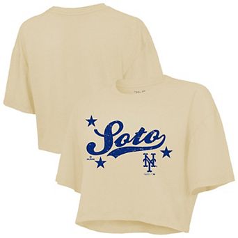 Women's Majestic Threads Juan Soto Cream New York Mets Boxy Crop Top