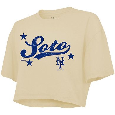 Women's Majestic Threads Juan Soto Cream New York Mets Boxy Crop Top