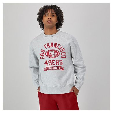 Men's Champion Heather Gray San Francisco 49ers Reverse Weave Fleece Pullover Sweatshirt