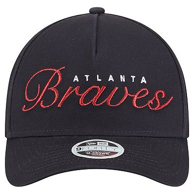 Women's New Era Navy Atlanta Braves Metallic A-Frame 9FORTY Adjustable Hat