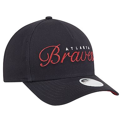 Women's New Era Navy Atlanta Braves Metallic A-Frame 9FORTY Adjustable Hat
