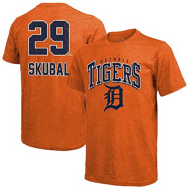 Men's Majestic Threads Tarik Skubal Orange Detroit Tigers Triblend Name & Number T-Shirt