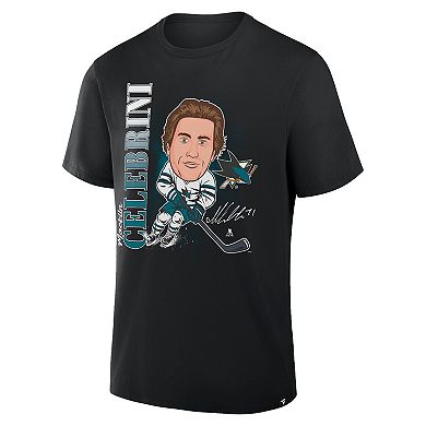 Men's Fanatics Macklin Celebrini Black San Jose Sharks Caricature Player T-Shirt