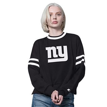 Women's Starter Black New York Giants Rally Drop Shoulder Cropped Sweatshirt