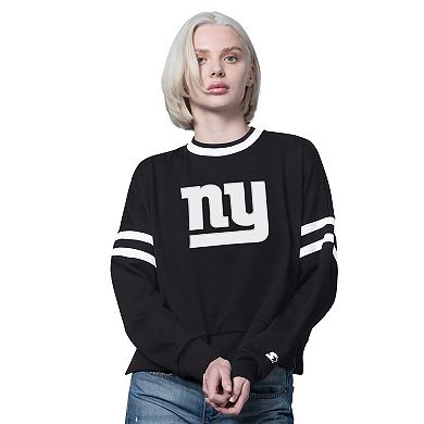 Women's Starter Black New York Giants Rally Drop Shoulder Cropped Sweatshirt