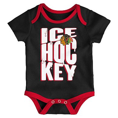 Infant & Newborn Outerstuff Chicago Blackhawks Triple Header Three-Piece Bodysuit Set