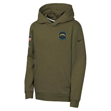 Youth Nike Olive Los Angeles Chargers 2025 Salute to Service Club Fleece Hoodie
