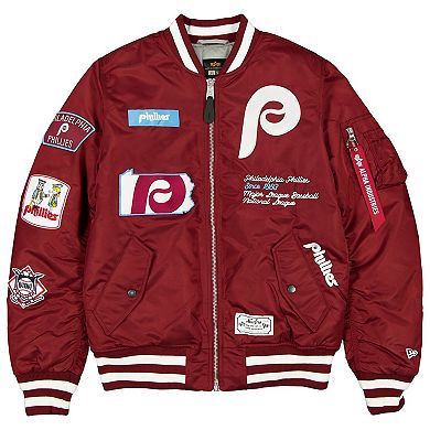 Men's New Era x Alpha Industries Maroon Philadelphia Phillies Full-Zip Bomber Jacket