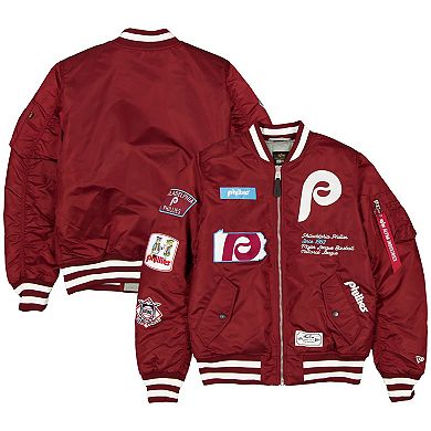 Men's New Era x Alpha Industries Maroon Philadelphia Phillies Full-Zip Bomber Jacket