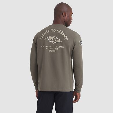 Men's Nike Olive Baltimore Ravens 2025 Salute to Service Sideline Long Sleeve T-Shirt