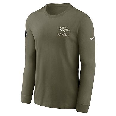 Men's Nike Olive Baltimore Ravens 2025 Salute to Service Sideline Long Sleeve T-Shirt