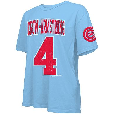 Women's Majestic Threads Pete Crow-Armstrong Light Blue Chicago Cubs Oversized Name & Number T-Shirt