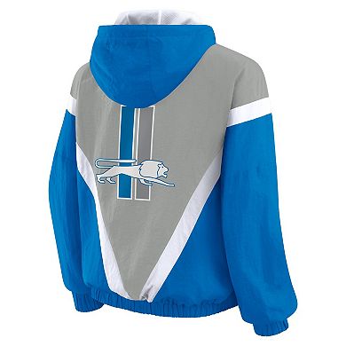 Women's WEAR by Erin Andrews Blue/Gray Detroit Lions Plus Size Retro Crinkle Full-Zip Hoodie Windbreaker Jacket