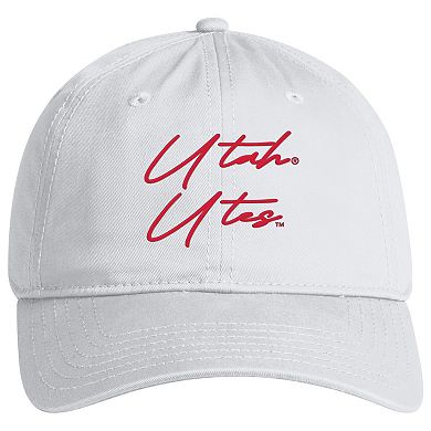 Men's Under Armour White Utah Utes College Essentials Washed Cotton Blend Adjustable Hat