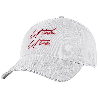 Men's Under Armour White Utah Utes College Essentials Washed Cotton Blend Adjustable Hat