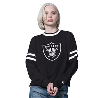 Women's Starter Black Las Vegas Raiders Rally Drop Shoulder Cropped Sweatshirt