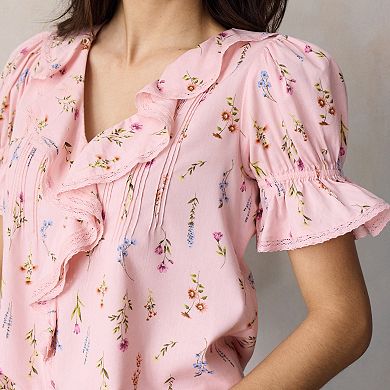 Petite LC Lauren Conrad Ruffle Front Blouse With Tucks