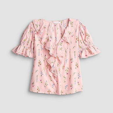 Petite LC Lauren Conrad Ruffle Front Blouse With Tucks