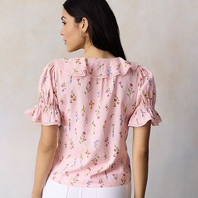 Petite LC Lauren Conrad Ruffle Front Blouse With Tucks