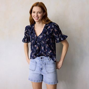 Petite LC Lauren Conrad Ruffle Front Blouse With Tucks