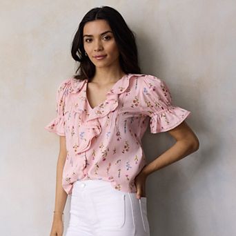 Petite LC Lauren Conrad Ruffle Front Blouse With Tucks