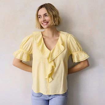 Petite LC Lauren Conrad Ruffle Front Blouse With Tucks