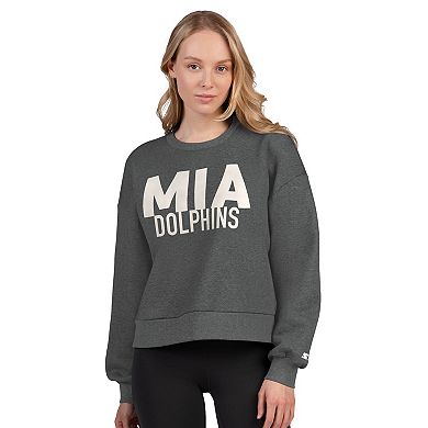 Women's Starter Heather Gray Miami Dolphins Show Up Cropped Fleece Pullover Sweatshirt
