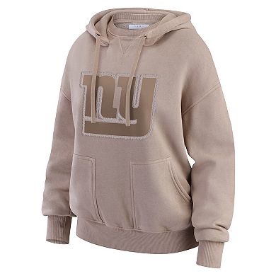 Women's WEAR by Erin Andrews Tan New York Giants Washed Pullover Crewdie
