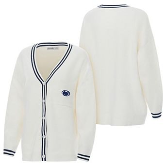 Women's ZooZatz Cream Penn State Nittany Lions Striped Knit Button-Up Cardigan