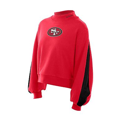 Women's New Era Scarlet San Francisco 49ers Sport Night Mock Neck Balloon Sleeve Pullover Sweatshirt