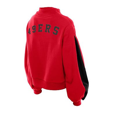 Women's New Era Scarlet San Francisco 49ers Sport Night Mock Neck Balloon Sleeve Pullover Sweatshirt