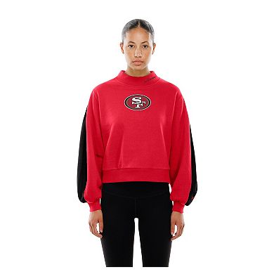 Women's New Era Scarlet San Francisco 49ers Sport Night Mock Neck Balloon Sleeve Pullover Sweatshirt