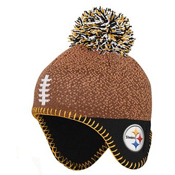 Infant Outerstuff Brown Pittsburgh Steelers Football Head Knit Hat with Pom