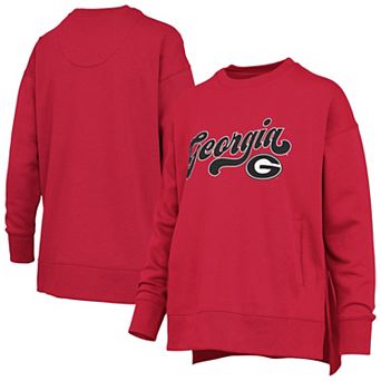 Women's Pressbox Red Georgia Bulldogs Bonanza Chenille Harper Script Sweatshirt