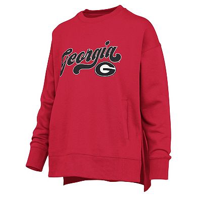 Women's Pressbox Red Georgia Bulldogs Bonanza Chenille Harper Script Sweatshirt