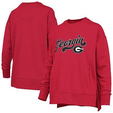 Women's Pressbox Red Georgia Bulldogs Bonanza Chenille Harper Script Sweatshirt