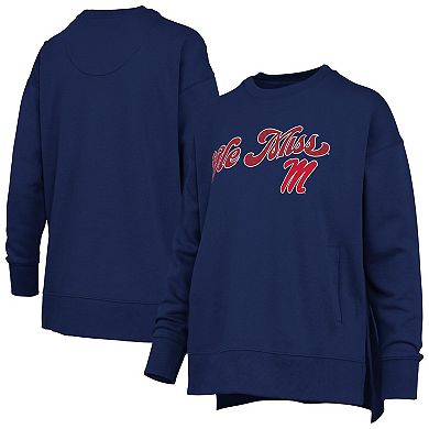 Women's Pressbox Navy Ole Miss Rebels Bonanza Chenille Harper Script Sweatshirt