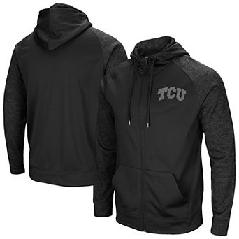 Men's Colosseum Black TCU Horned Frogs Blackout 3.0 Tonal Raglan Full-Zip Hoodie